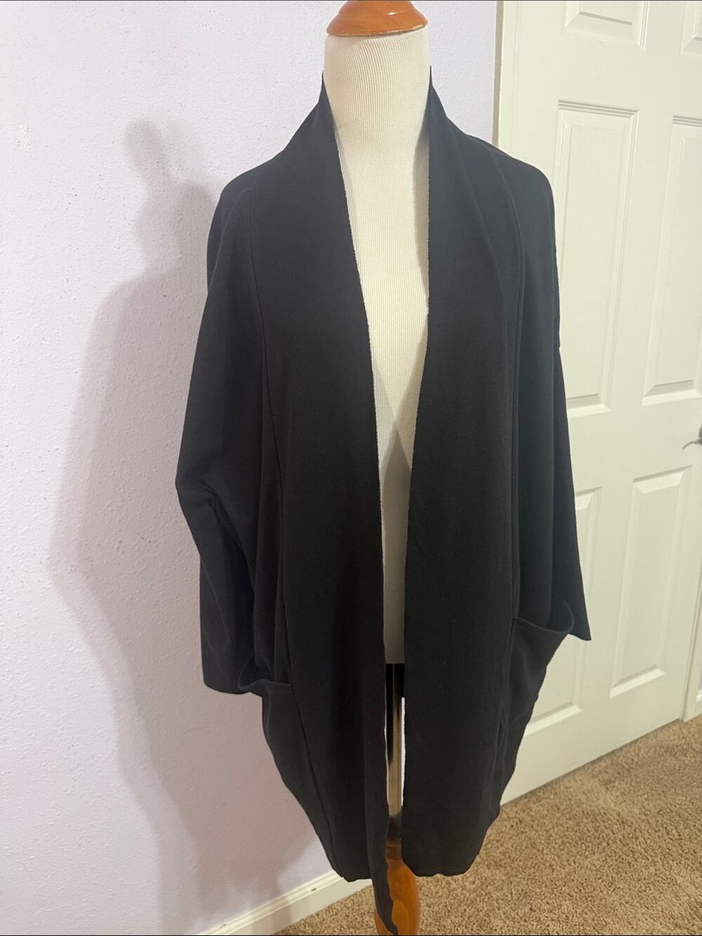 Pact Women Black 100% Organic Cotton Open-Front Pocket Cardigan Size XS/S